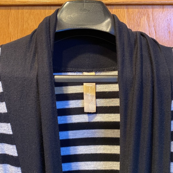 Frenzii Open Front Waterfall Stretch Rayon Cardigan in Black & Gray Stripes Sz S - Picture 3 of 9